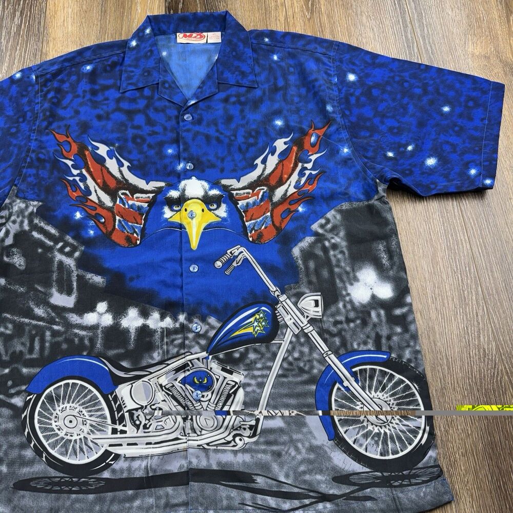 Vintage Malibu Dreams Shirt Mens XL Eagle Flames Chrome Chopper AOP Sturgis 2006